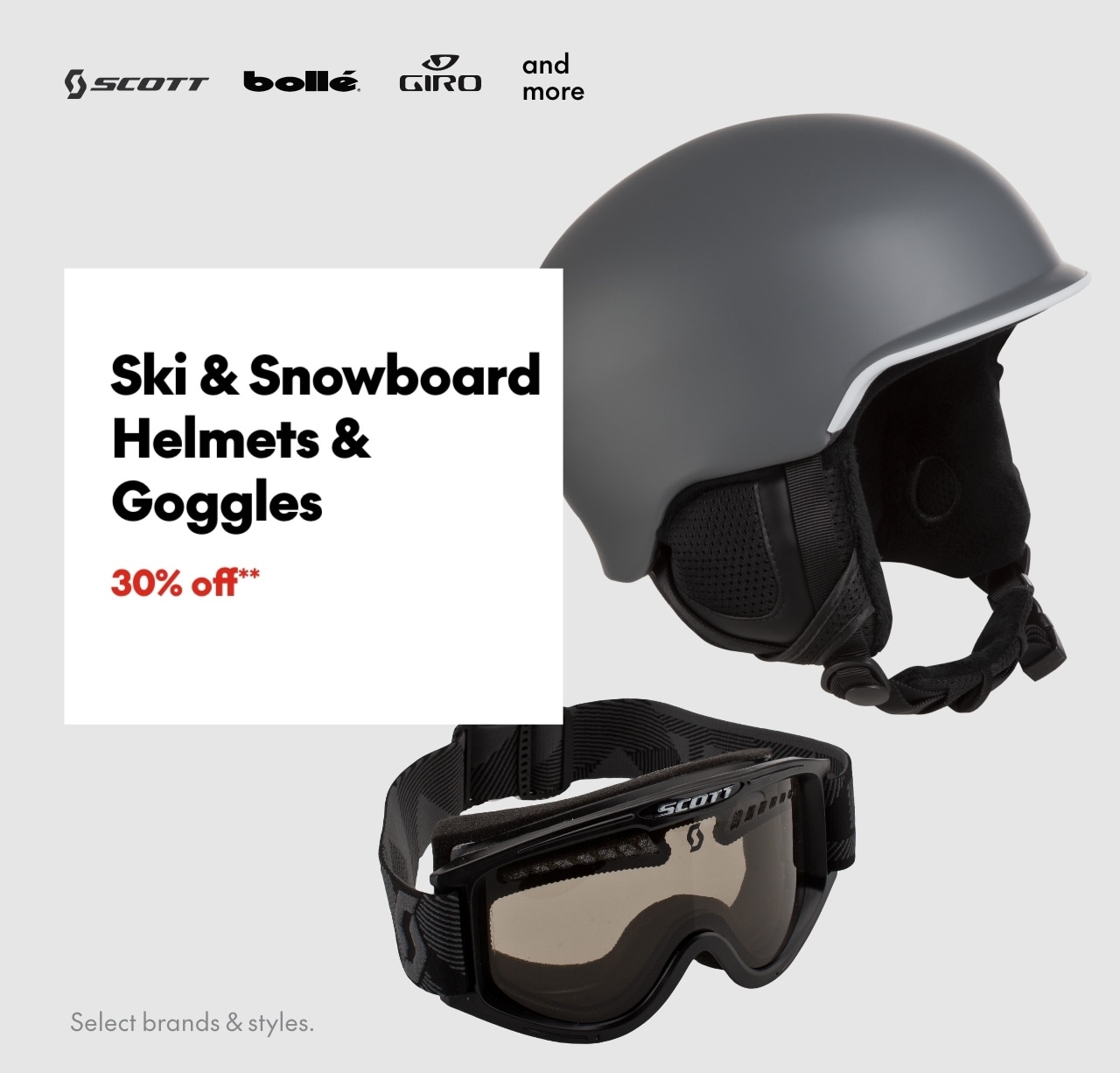 Offer title Ski & Snowboard Helmets & Goggles 30% Off*!